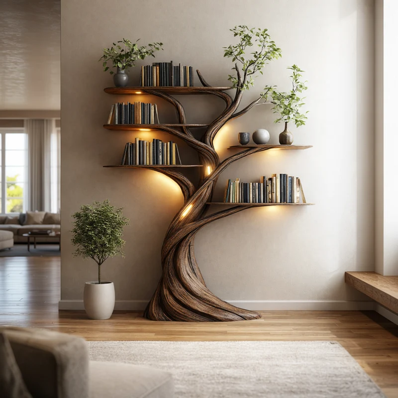 Rustic Tree Bookshelf Contemporary Living Room SINLKITB639