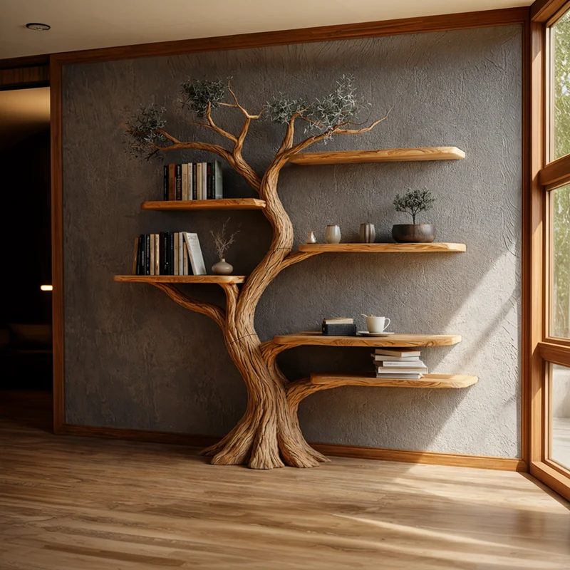 Natural Wood Tree Bookshelf Interior Design SINLKITB633