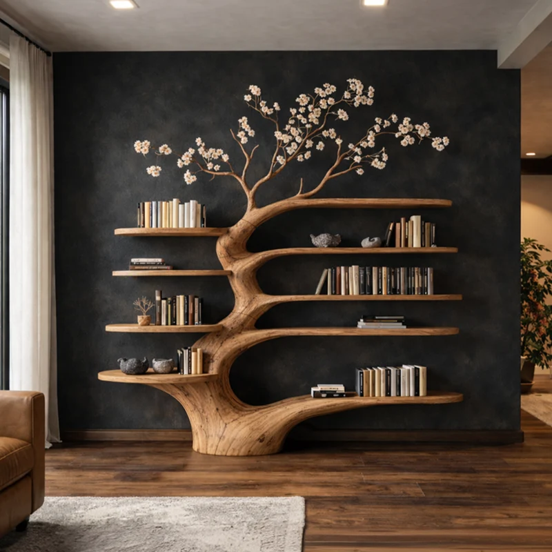 Rustic Tree Bookshelf Living Room Interior SINLKITB622