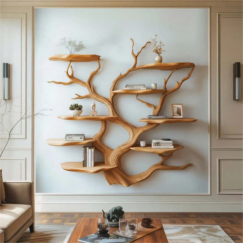 Spry Interior Sculptural Wood Branch Wall Shelf, Solid Wood Floating Shelf Storage Display Organizer for Living Room Art Decor, SINLKITBS112