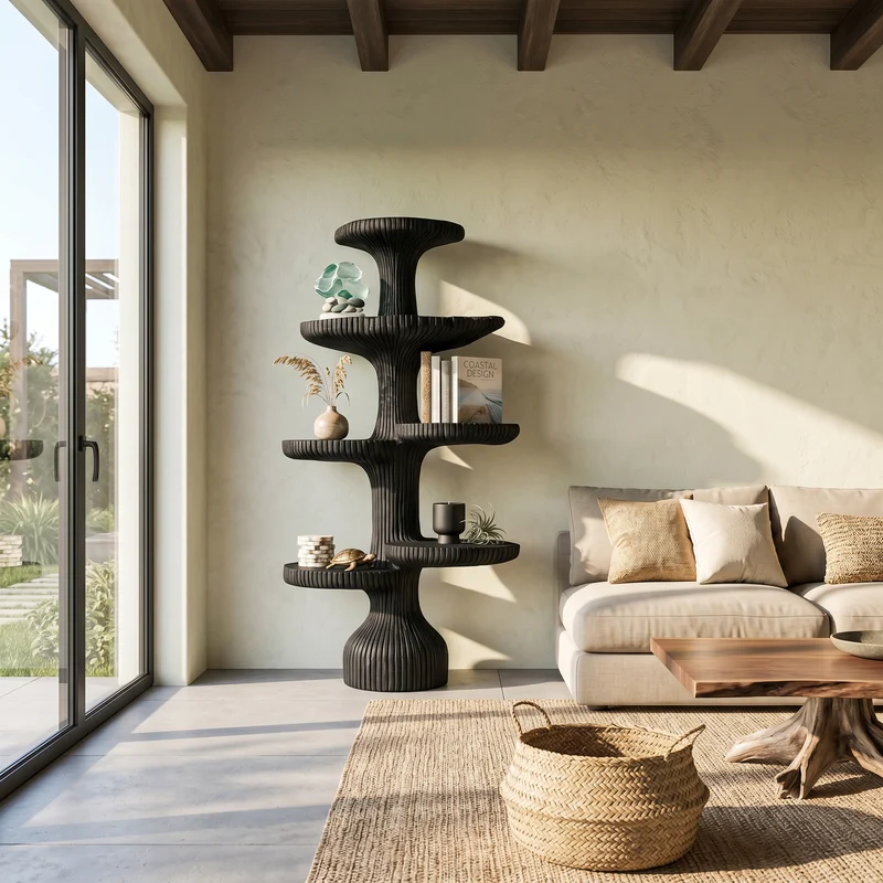 Spry Interior Sculptural Tiered Wood Tree Shelf, Handcrafted Floating Branch Wall Mounted Bookcase for Living Room Art, SINLSATB615