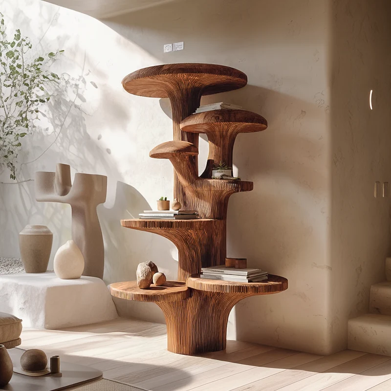 Spry Interior Nature Mushroom Inspired Wood Tree Accent Shelf, Handcrafted Floating Branch Wall Display for Living Room Gallery, SINLSATB614