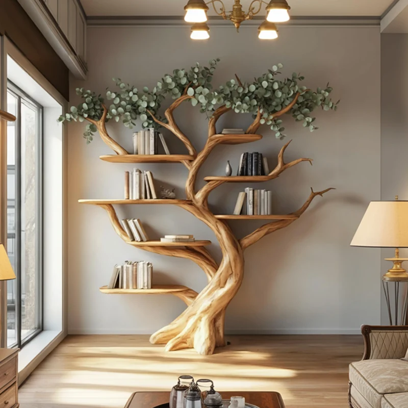 Spry Interior Handcrafted Wood Tree Storage Bookcase, Floating Branch Wall Mounted Bookcase Statement Piece for Living Room, SINLKITB612