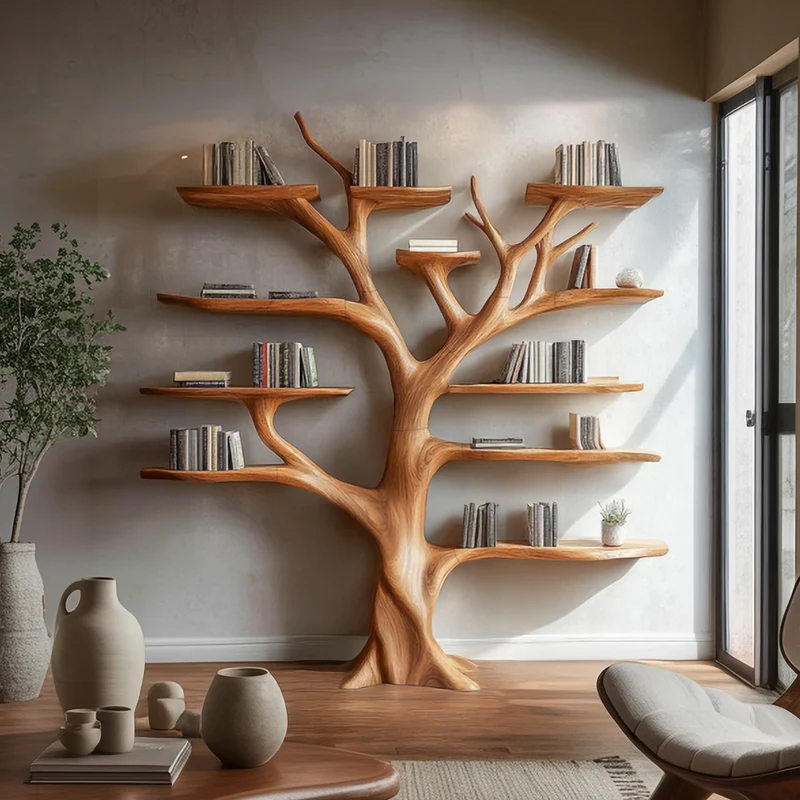 Spry Interior Organic Modern Artistic Wood Bookshelf, Handcrafted Floating Branch Wall Mounted Bookcase for Living Room Decor, SINLSATB629