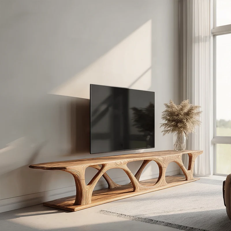 Spry Interior Organic Modern Wood TV Console Table, Handcrafted Media Stand Entertainment Center Sideboard for Living Room Decor, SINLKISC337