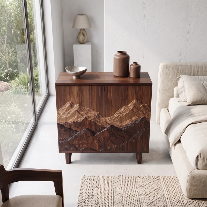 Spry Interior Organic Modern Wood Side Storage Cabinet, Handcrafted Accent Credenza Buffet Sideboard for Living Room Hallway Decor, SINLSASC356