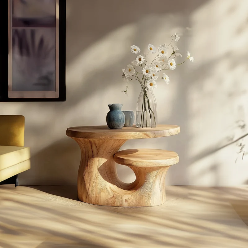 Spry Interior Organic Modern Sculptural Side Table, Solid Wood Pedestal Accent End Table for Living Room, Handmade Bedroom Nightstand SINLKIBT195