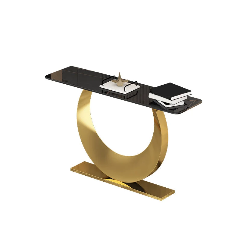 Glam Slate Rectangle Console Table Metal Base Console Table for Hall