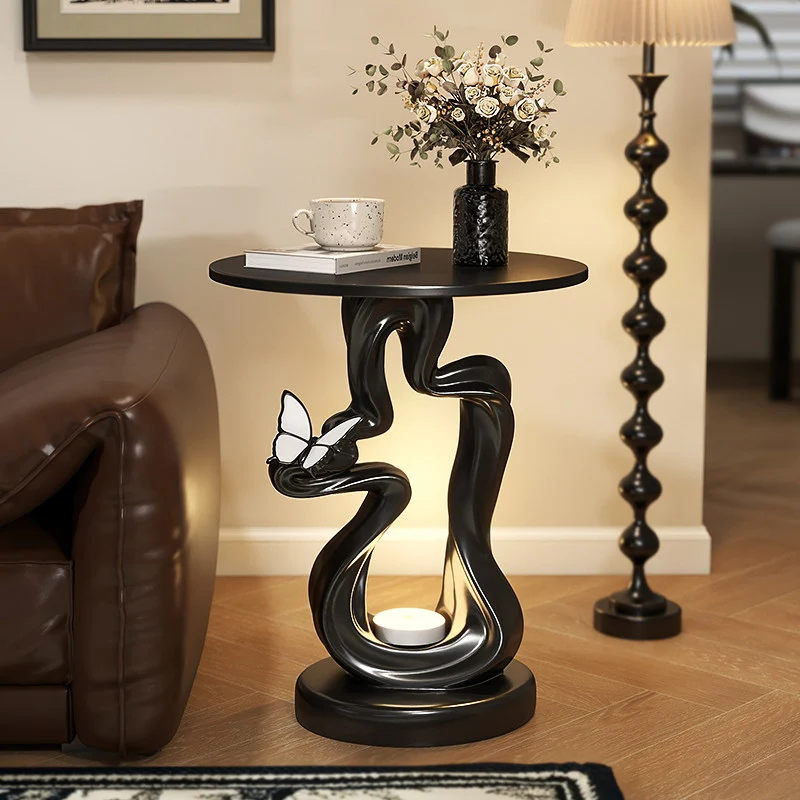 Modern Art Deco Resin MDF Mountain Line Butterfly USB Rechargeable Motion Sensor Light Side Table 1-Tier For Living Room