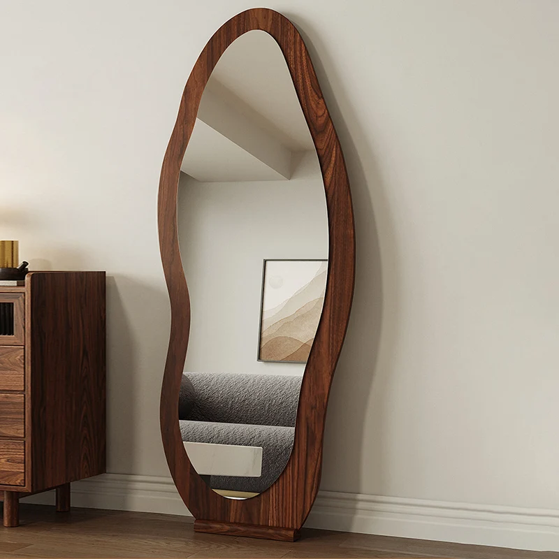 Contemporary Retro MDF Glass Oval Wave Full-Length Floor Mirror For Living Room & Bedroom
