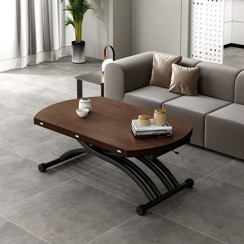 Contemporary Scandinavian Sintered Stone Carbon Steel Round Lift Top Folding Coffee Table 1-Tier For Living Room