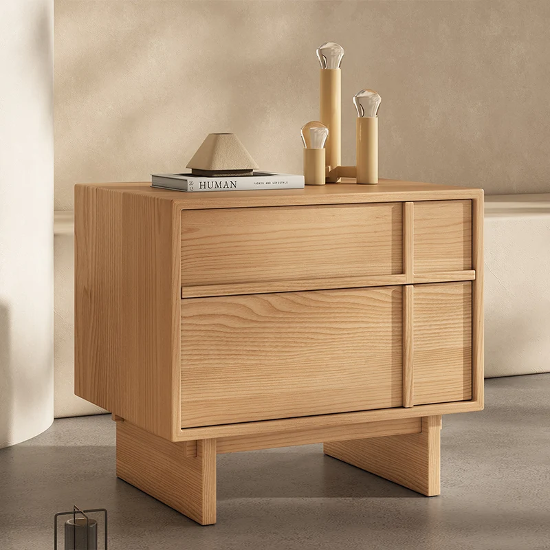 Modern Minimalist Pine Plywood Rectangular Nightstand 2 Drawers For Bedroom