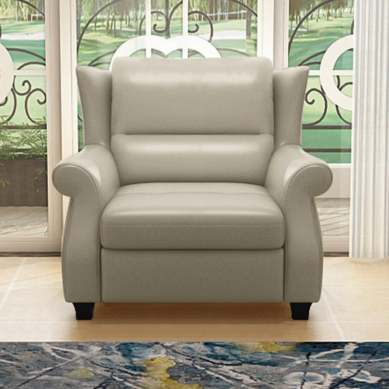 Modern Luxury Leather Solid Wood Accent Chair With Ergonomic Backrest Armrests For Living Room & Bedroom