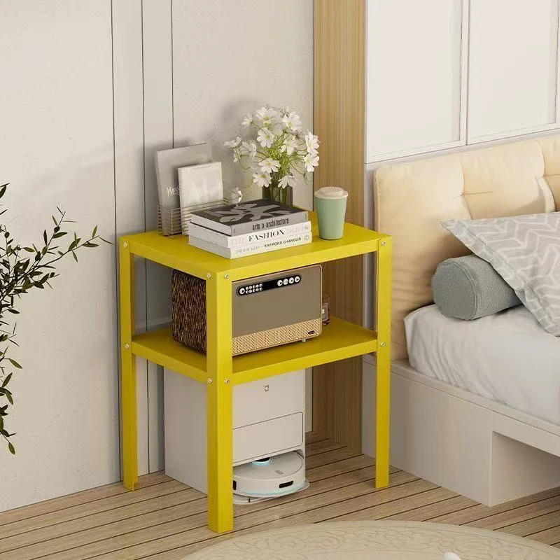 Modern Minimalist Steel Rectangular Side Table 2-Tier Storage For Living Room & Bedroom