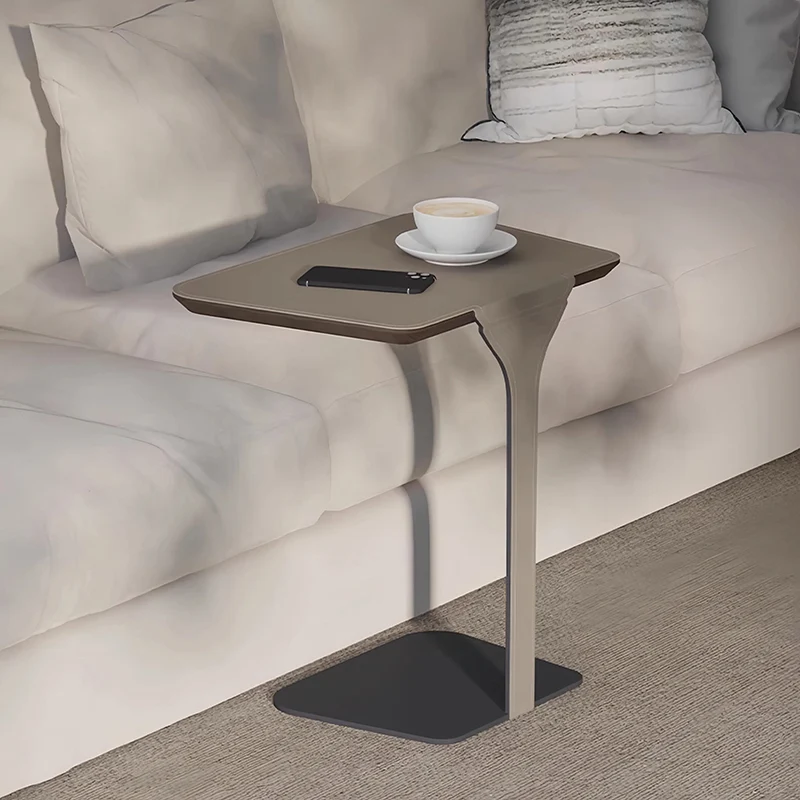 Modern Luxury Stainless Steel Solid Wood Saddle-Style Faux Leather Rounded Corner Side Table For Living Room