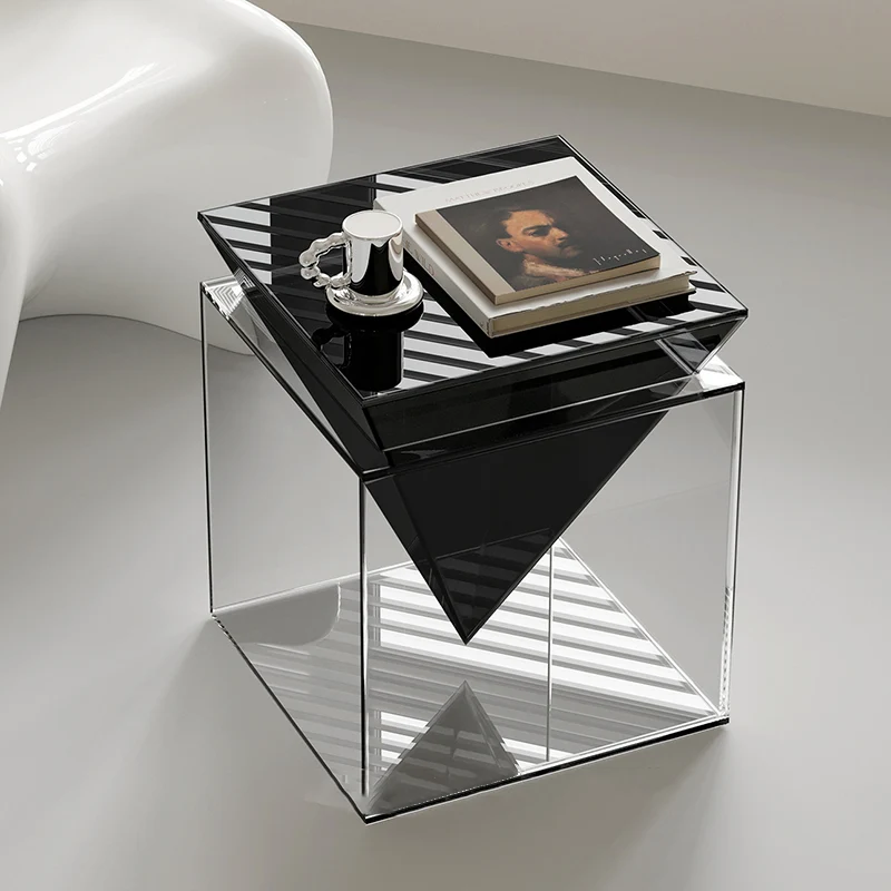 Modern Minimalist Acrylic Square Designer Accent Piece Side Table For Living Room & Bedroom