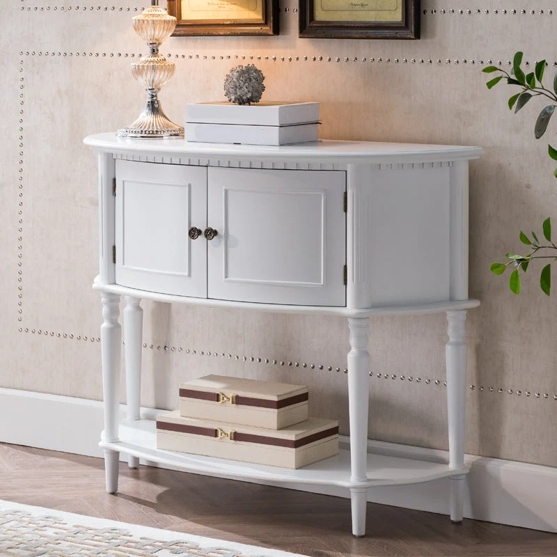 Rubbered Wood Console Table Solid Wood Accent Table with Floor Shelf for Hall