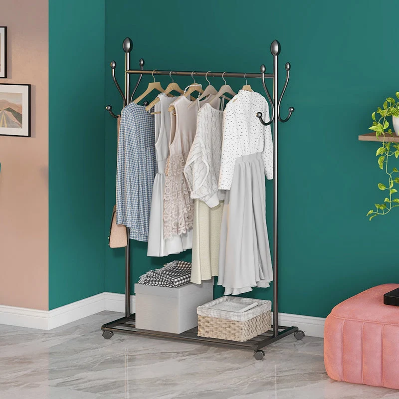 Glam Coat Hanger Metal 4 Hooks Free Standing Coat Rack with Storage Shelving