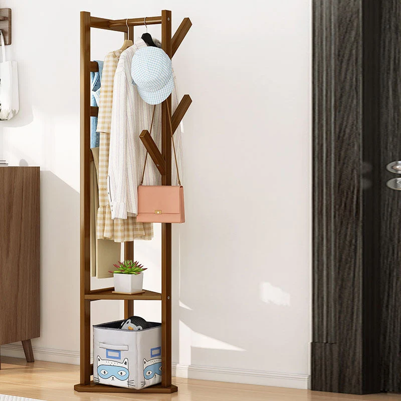 Wooden Entrance Hall Tree Modern Style Home Floor Coat Hanger