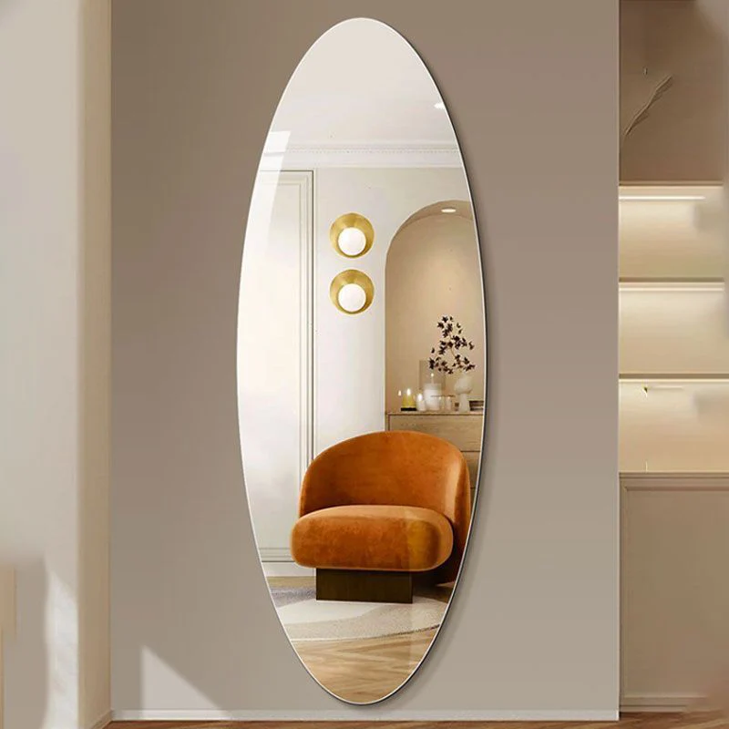 Modern Minimalist Oval Glass Full-Length Mirror Wall Mounted For Living Room
