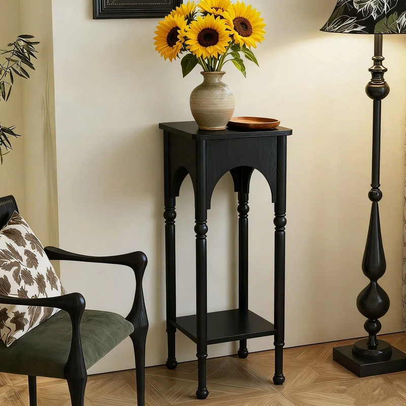 Contemporary Retro Pine Wood Rectangular Side Table 2-Tier For Living Room
