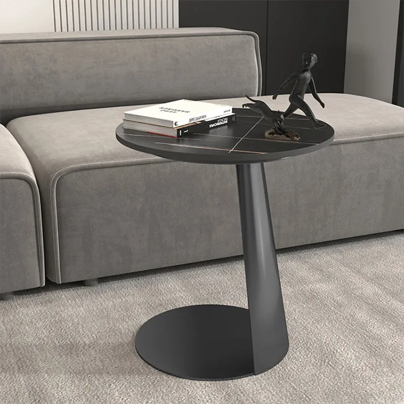 Contemporary Scandinavian Sintered Stone Iron Round Curved Side Table With 1 Tier For Living Room