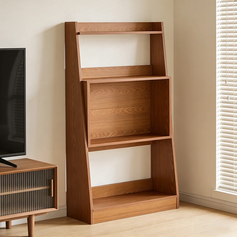 Modern Minimalist Trapezoid Plywood Floor-Standing Display Rack 4-Tier For Living Room