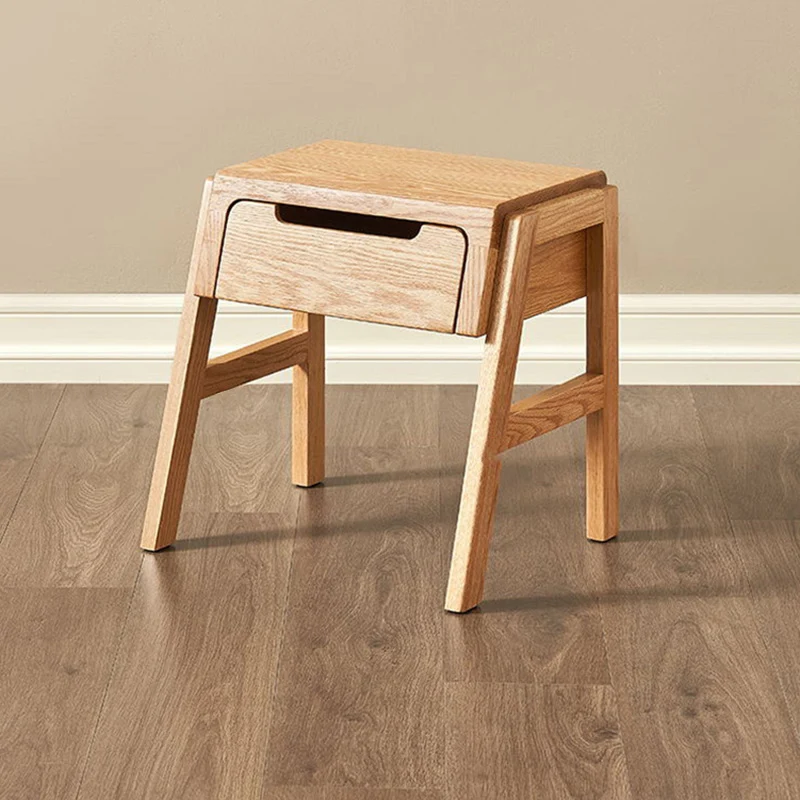 Traditional Rustic Red Oak Paulownia Wood Trapezoid Stackable Portable Side Table 1-Drawer For Living Room