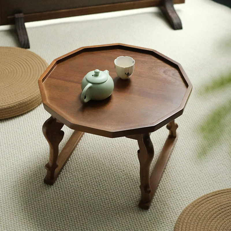 Modern Shabby Chic Walnut Irregular Circle Low Coffee Table 1-Tier For Living Room & Bedroom
