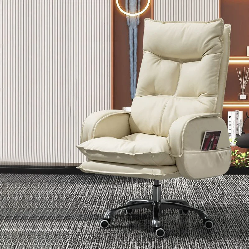 Modern Luxury Faux Nappa Leather Aluminum Alloy Curved Rectangular Desk Chair With Backrest Armrest For Home Office