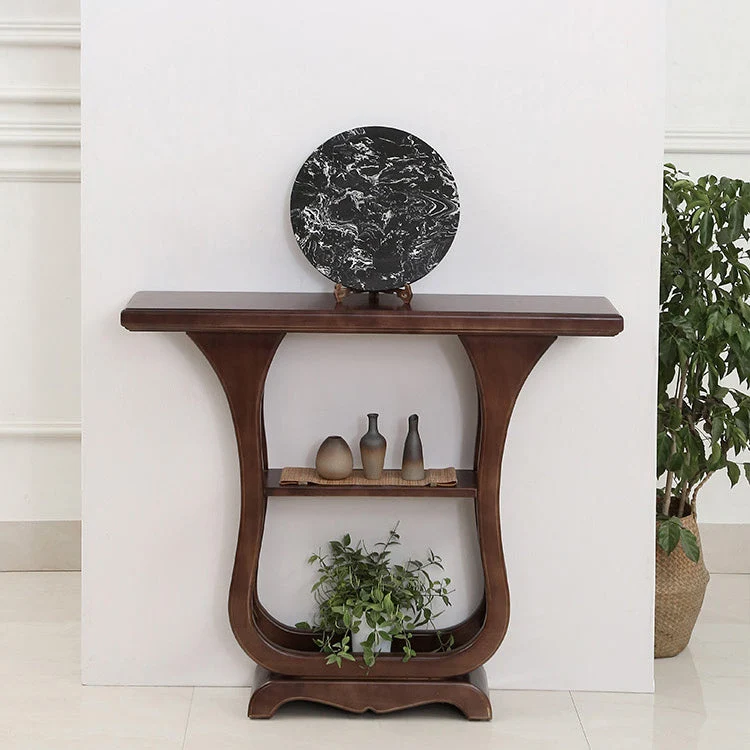 Solid Wood Rectangle Console Table 33.46" Tall Accent Table with Shelves