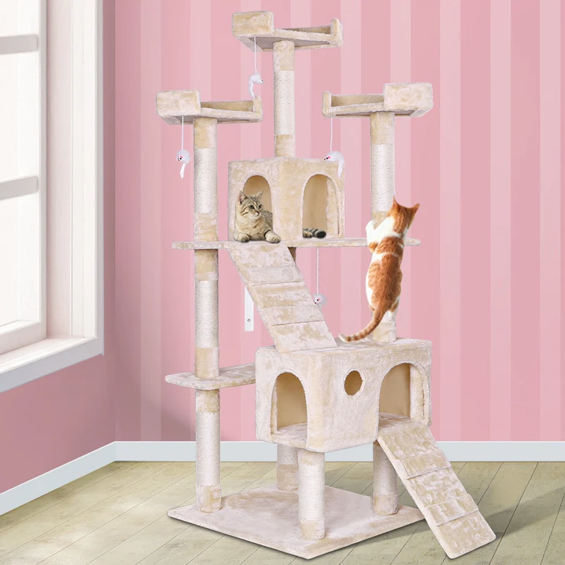 Kratzbaum mit Mäusespielzeug – Beige, 180 cm