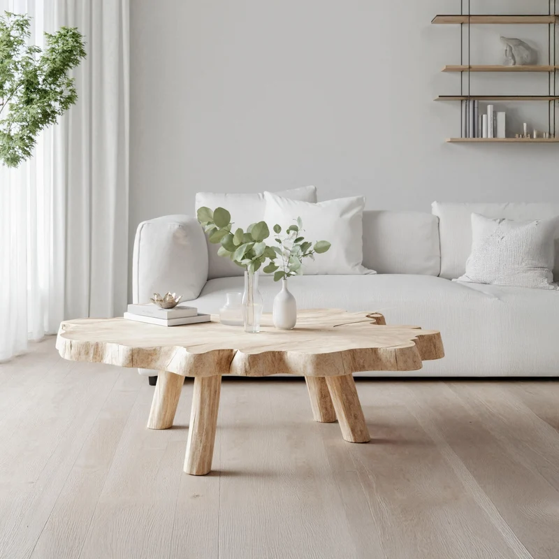Spry Interior Handcrafted Solid Wood Coffee Table, Live Edge Natural Wood Low Center Table for Living Room Furniture, SILDTTRCF004