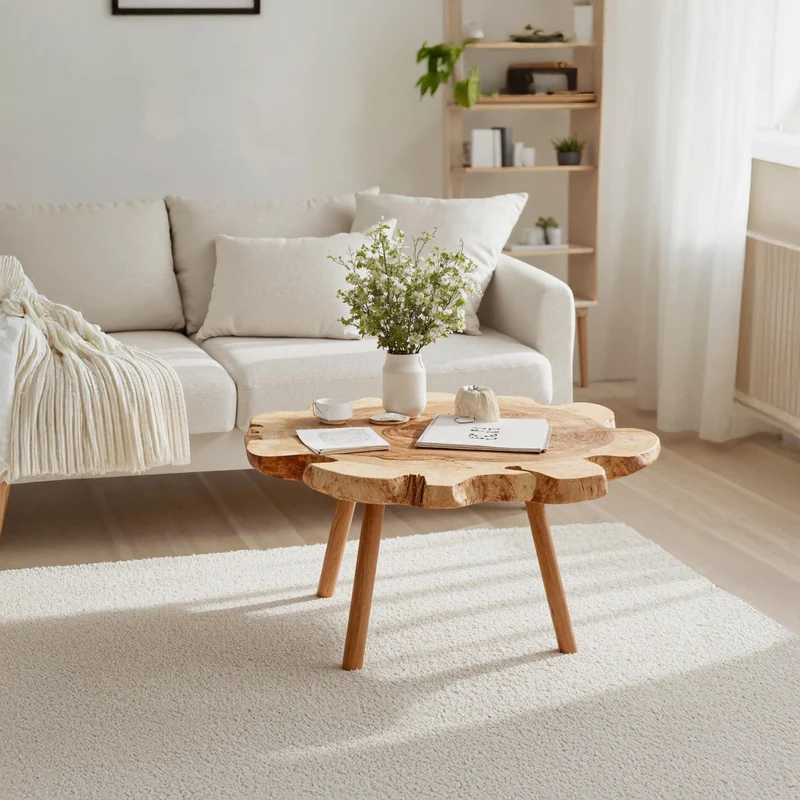 Spry Interior Farmhouse Solid Wood Coffee Table, Rustic Handcrafted Rectangle Low Center Table for Living Room Decor, SILDTTRCF012