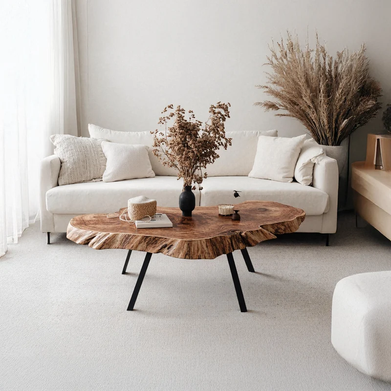 Spry Interior Mid Century Low Coffee Table, Handcrafted Minimalist Solid Wood Center Table for Living Room Lounge, SILDTTRCF010