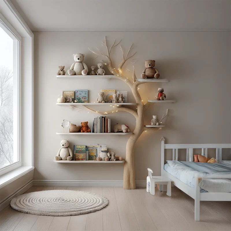 Midcentury Tree Bookshelf Nursery Kids Room SINLSATB254