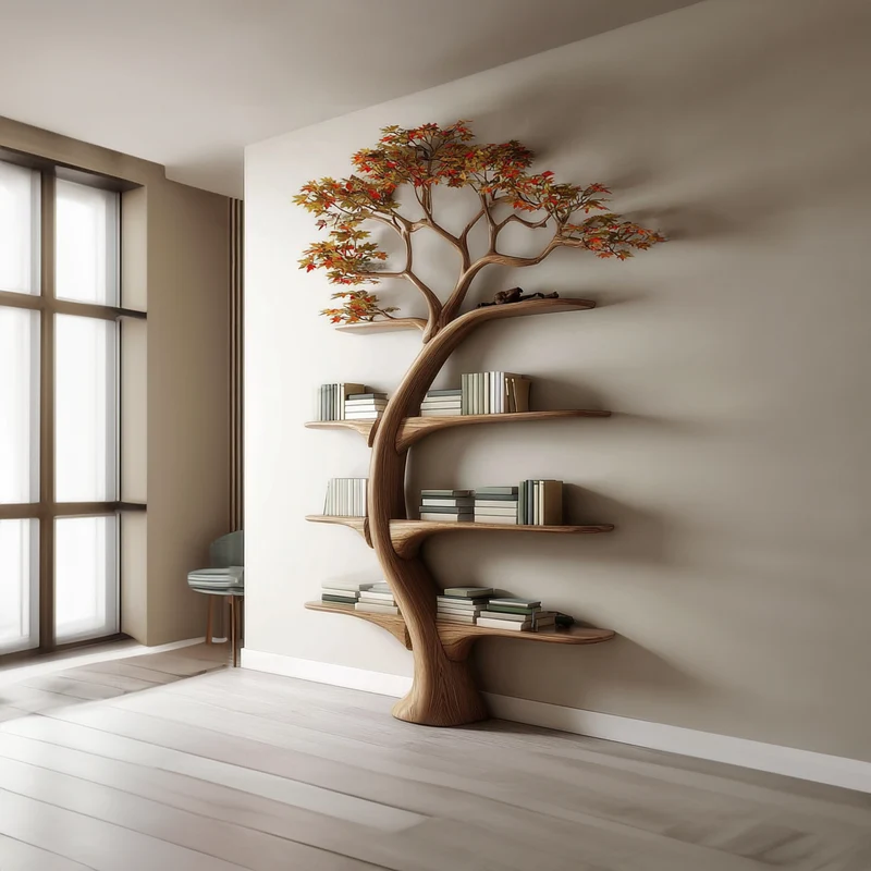 Midcentury Tree Wall Bookcase Study Room SINLKITB248