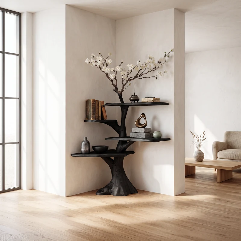 Midcentury Tree Bookshelf Corner Study Room SINLSATB271