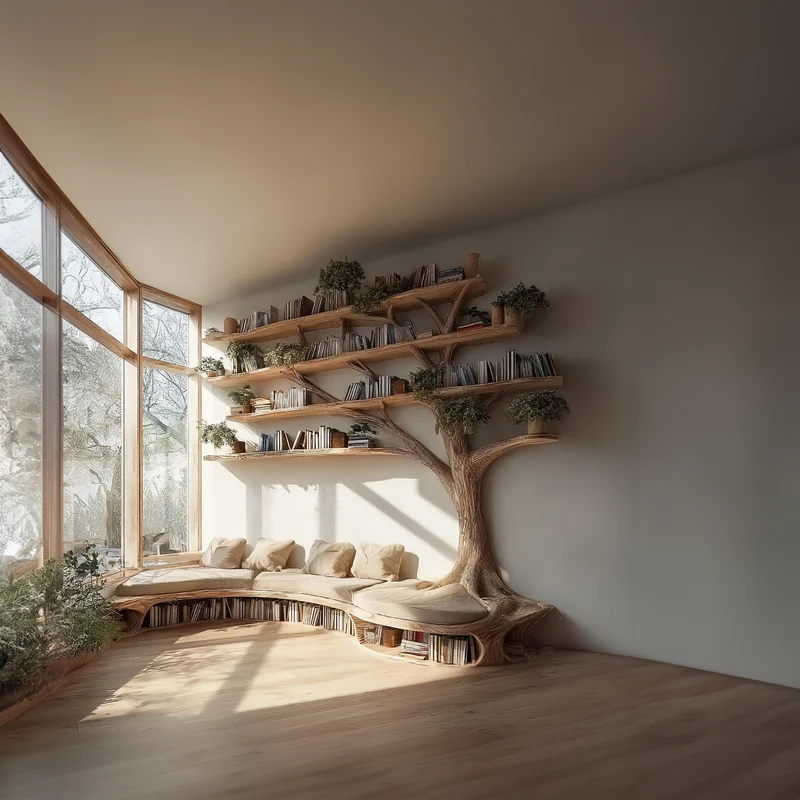 Rustic Tree Bookshelf Seating Home Office SINLKITB281
