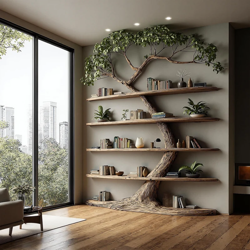 Rustic Tree Bookshelf Tall Living Room SINLKITB282