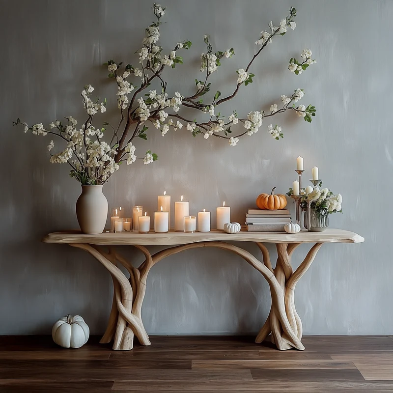 Driftwood Console Table Live Edge Rustic Wood Art Gift SINLSACS086