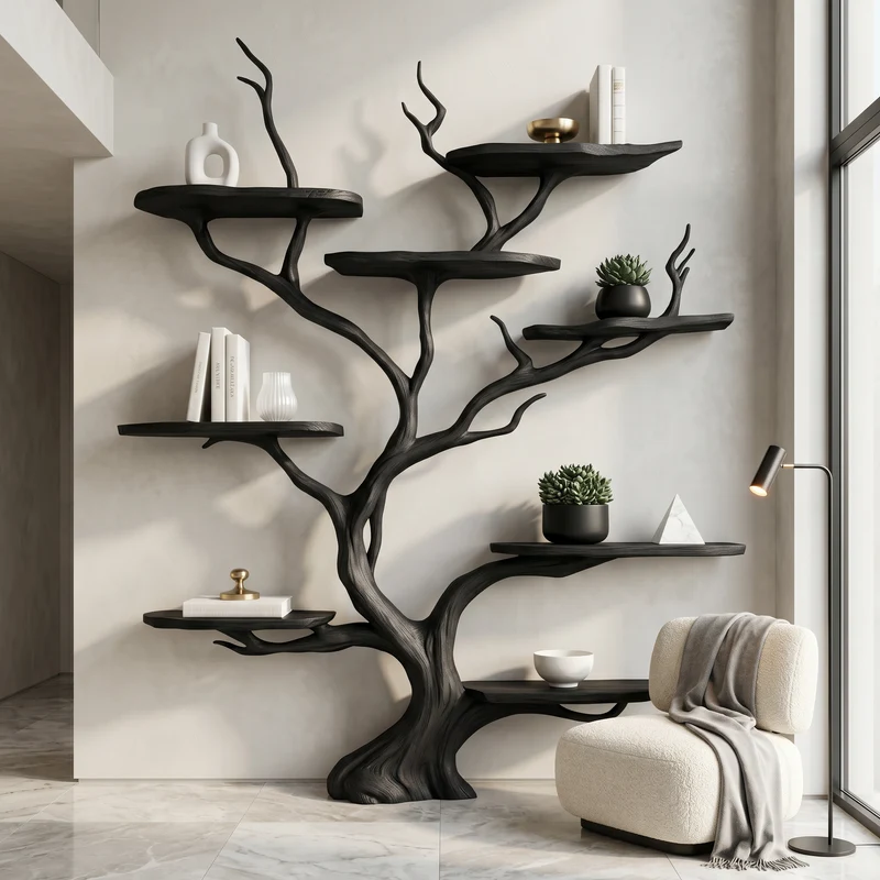 Wall Mounted Tree Shelf Natural Wood Unique Gift SINLSATB197