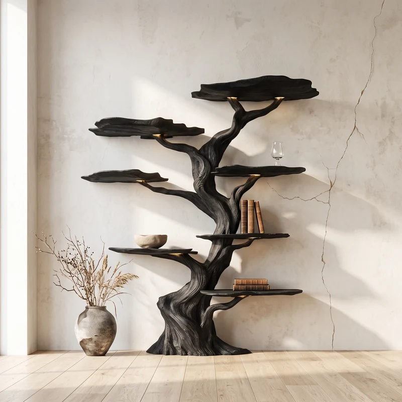Modern Tree Bookshelf Wood Handmade Natural Gift SINLSATB191