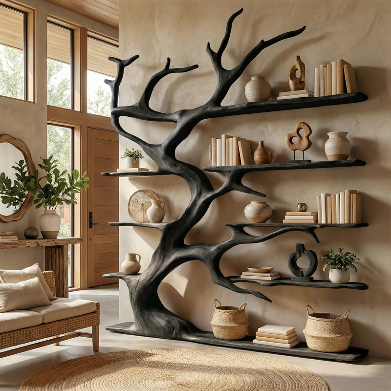 Rustic Tree Branch Bookshelf For Living Room Decor SINLSATB180