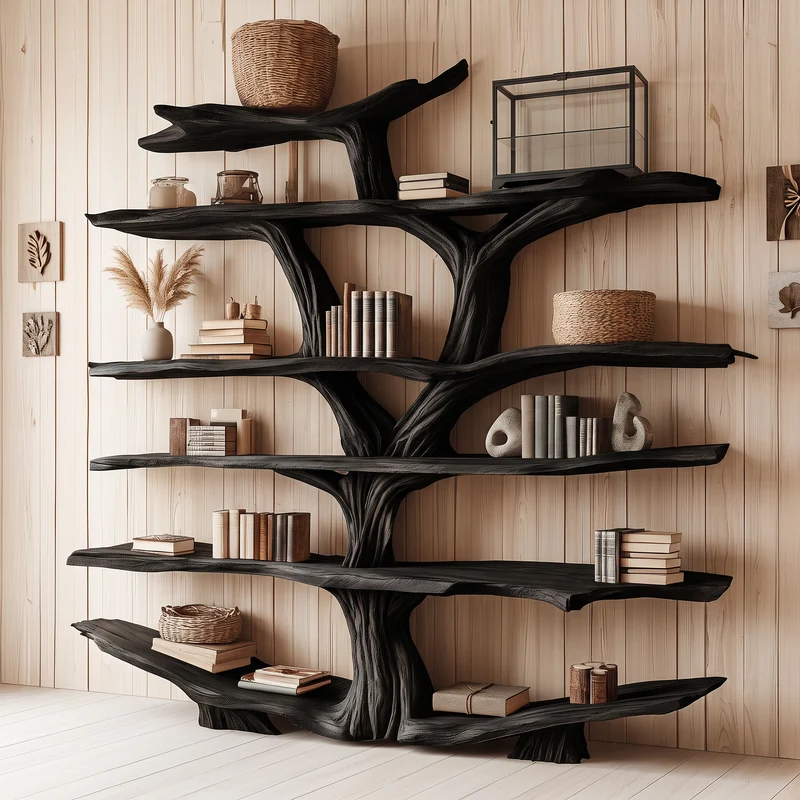 Rustic Wooden Tree Shelf – Perfect Book Storage & Nature-Inspired Decor SINLSATB175