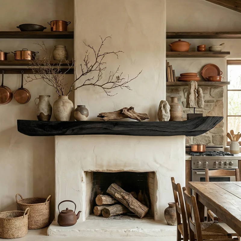 Boho Kitchen Floating Shelf Natural Edge Wooden Shelf For Wall Storage SINLSAFL069