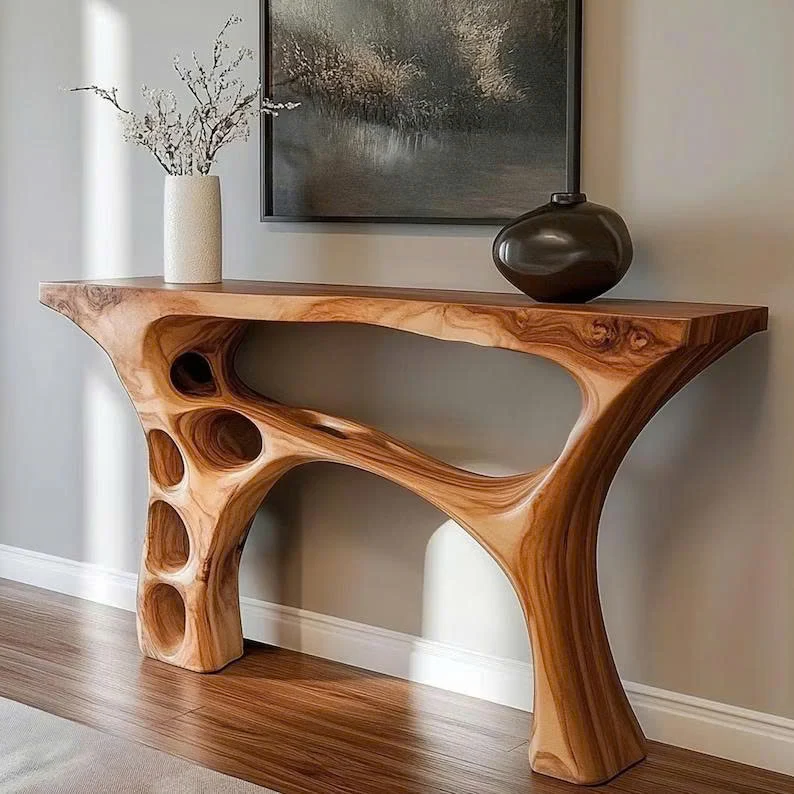 Handmade Organic Sculptural Console Table Solid Wood Decor Home Gift SINLCS059