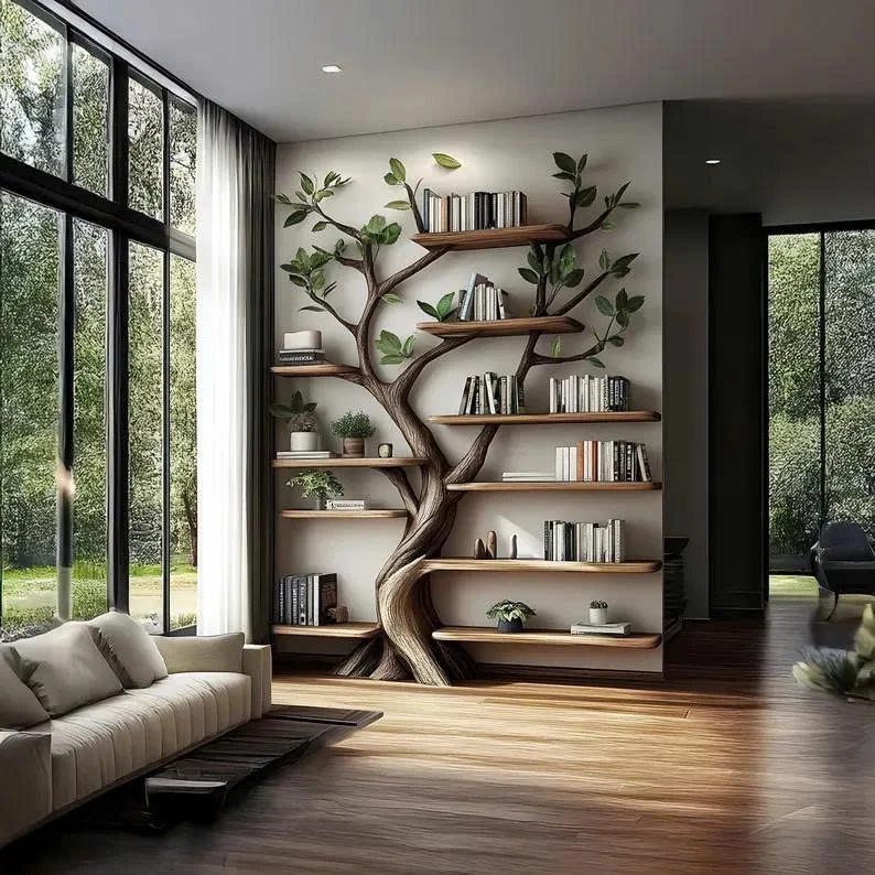 Tree Bookshelf Rustic Wooden Book Tree Shelf Home Office Decor Gift SINLTB172