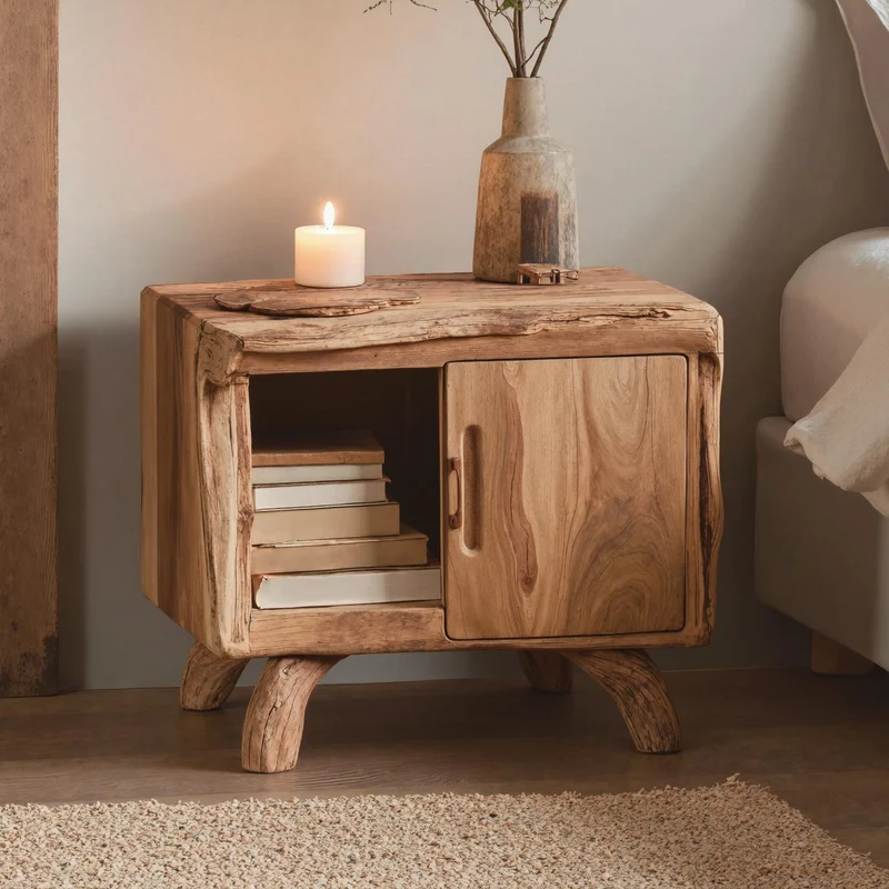 Spry Interior Rustic Solid Wood Nightstand, Handmade Bedside Accent Table for Cozy Bedroom Decor and Storage, SILDTTNNS004