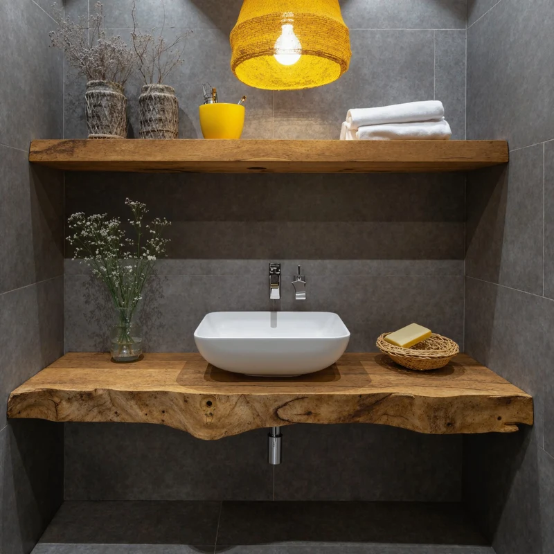 Spry Interior Mid-Century Solid Wood Bathroom Vanity, Modern Handcrafted Floating Under-Sink Console Organizer, SILDTBRV214